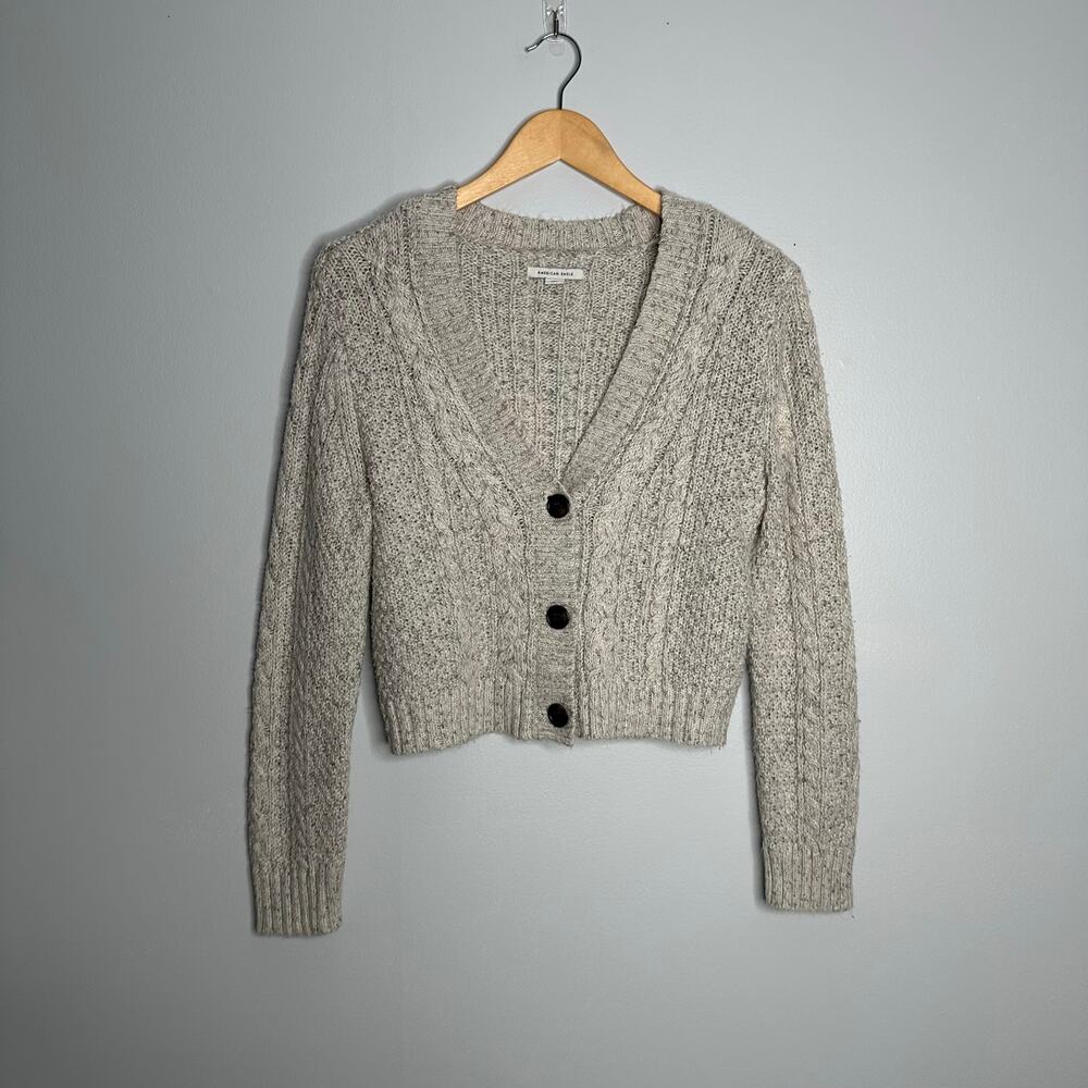 American Eagle Outfitters Taupe Cropped Cable-Knit Cardigan